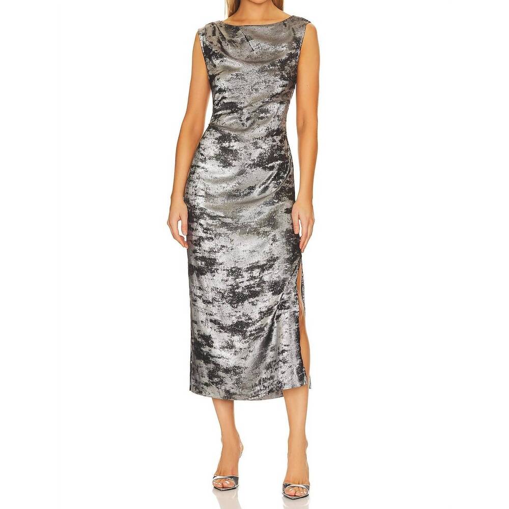 NEW BROCHU WALKER trey draped waist dress in galaxy silver